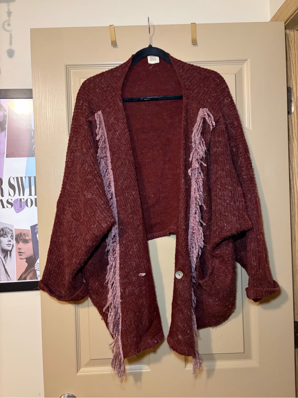 Burgundy Open Fringe Cardigan